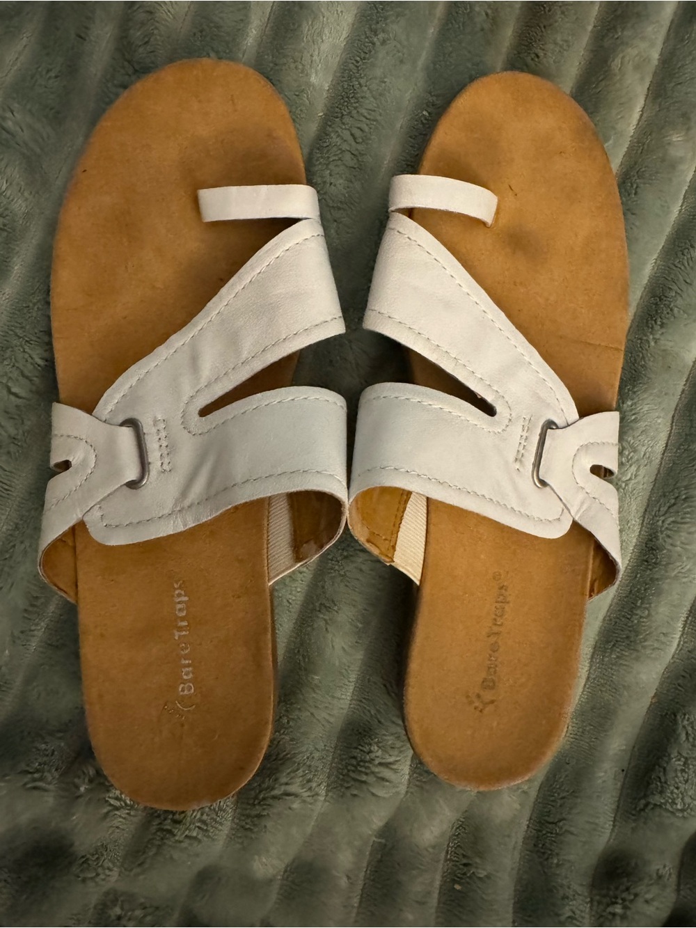 White Leather Slide Sandals with Soft Tan Footbed